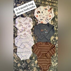 5-Piece Baby Long Sleeve Bodysuit Bundle 0–3M | Soft Velvety + Neutral Prints